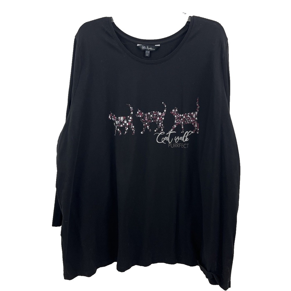 Ulla Popken Women's Shirt Size 28/30 Black Cats Long Sleeve Cat Walk Purrfect